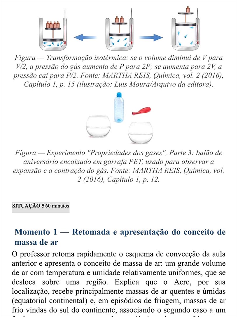 Página de sequência didática de Química: figuras da transformação isotérmica e do experimento com balão em garrafa PET para observar as propriedades dos gases.